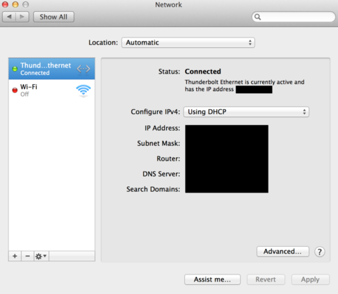 Network Preferences OS X Mavericks